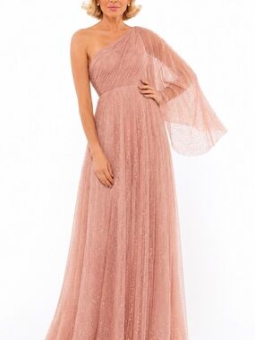 Mac Duggal One-Shoulder Blush Pink Sparkle Tulle Gown